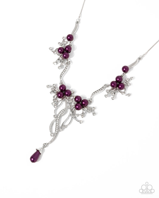 Grapevine Getaway - Purple Plum Teardrop & White Rhinestone Necklace Paparazzi N3125