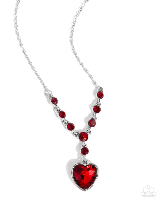 Fresh Fondness - Red Gem Heart Necklace Paparazzi N3194