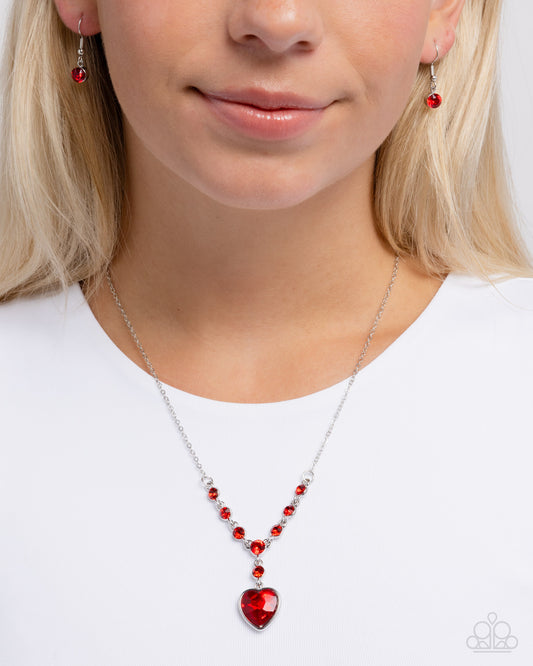 Fresh Fondness - Red Gem Heart Necklace Paparazzi N3194