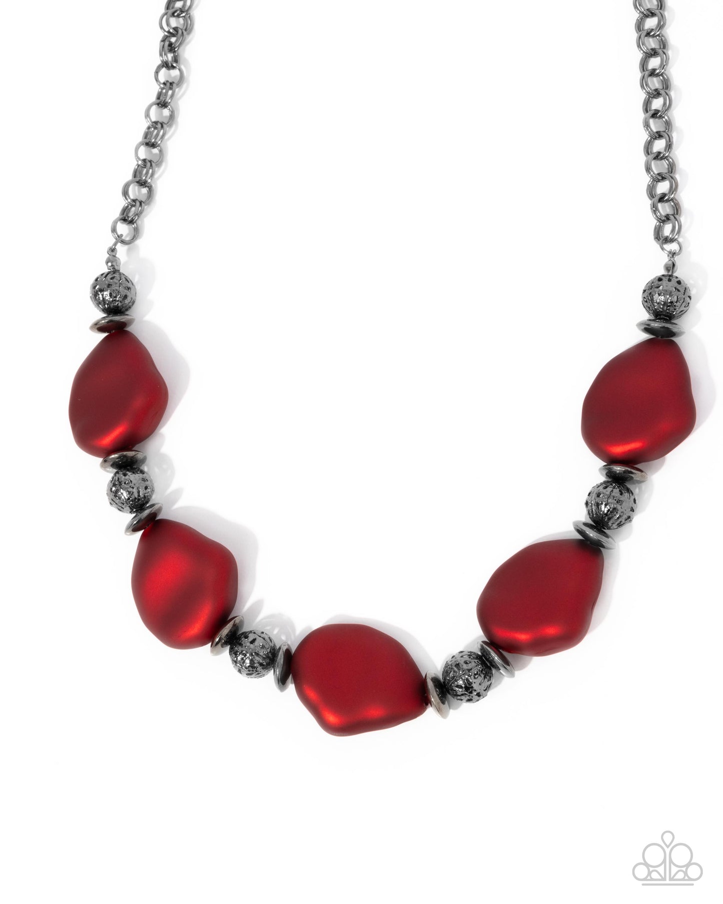 Refulgent Reformation - Red Matte & Gunmetal Bead Necklace Paparazzi N2663