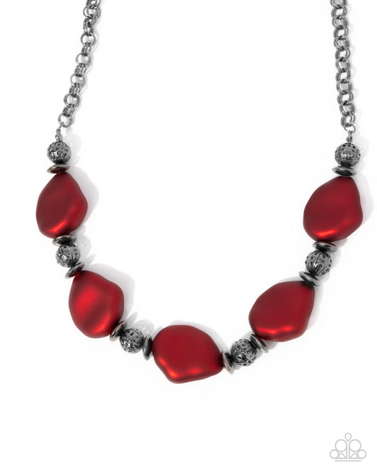 Refulgent Reformation - Red Matte & Gunmetal Bead Necklace Paparazzi N2663