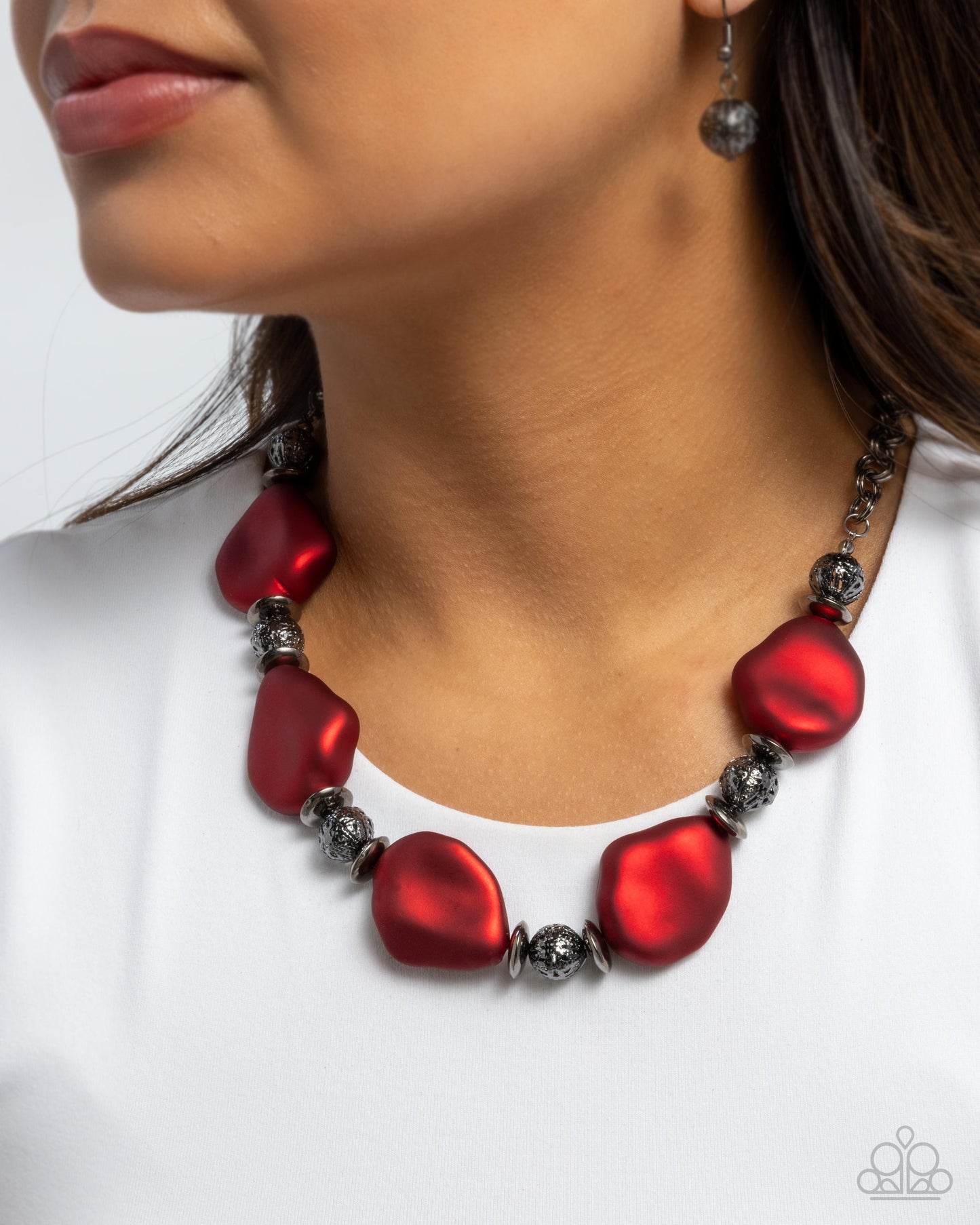 Refulgent Reformation - Red Matte & Gunmetal Bead Necklace Paparazzi N2663