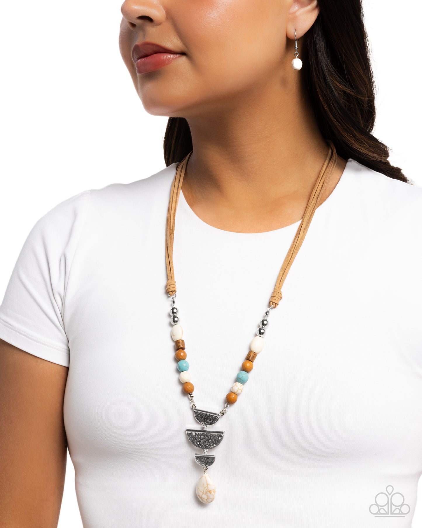 Eclectic Elegance - White, Turquoise, Brown Stone Silver Pendant Necklace Santa Fe Style Paparazzi N3459