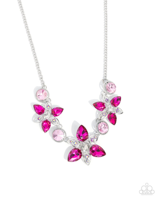 Perennial Promise - Pink, Hot Pink, Fuchsia Gem & Silver Flower Necklace Paparazzi N2827