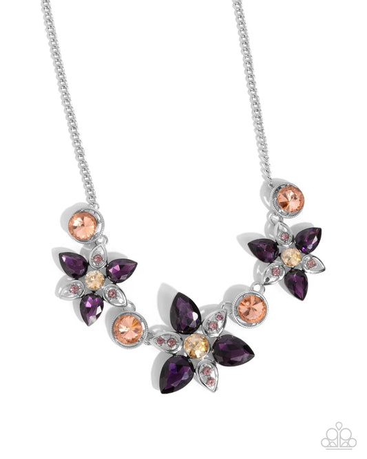 Perennial Promise - Purple & Amethyst Rhinestone, Champagne Gem Flower Necklace Paparazzi N3299
