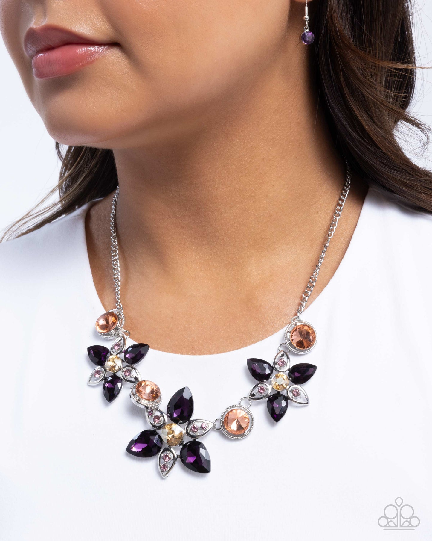 Perennial Promise - Purple & Amethyst Rhinestone, Champagne Gem Flower Necklace Paparazzi N3299