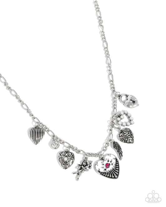 Caring Collection - White Painted & Silver Heart Charm Necklace Paparazzi N1796