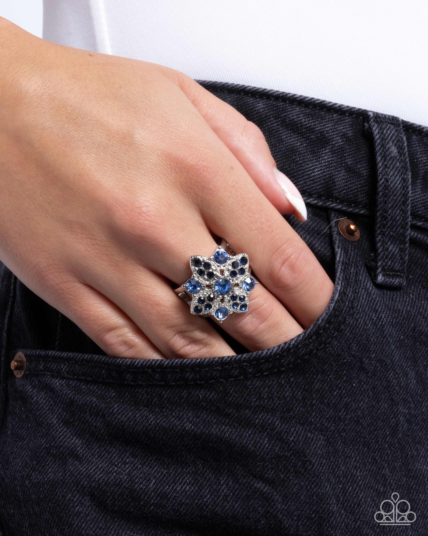 Floral Forte - Blue Montana And Light Sapphire Rhinestone Ring Paparazzi R0826