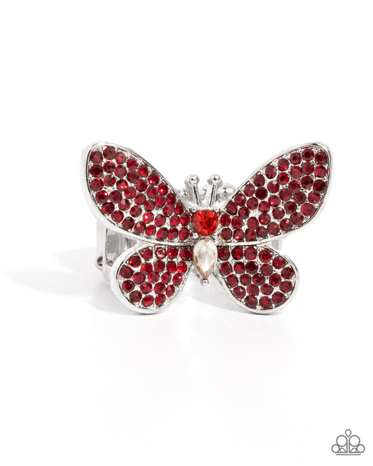 Admirable Ascension - Red Rhinestone Butterfly Ring Paparazzi R0904