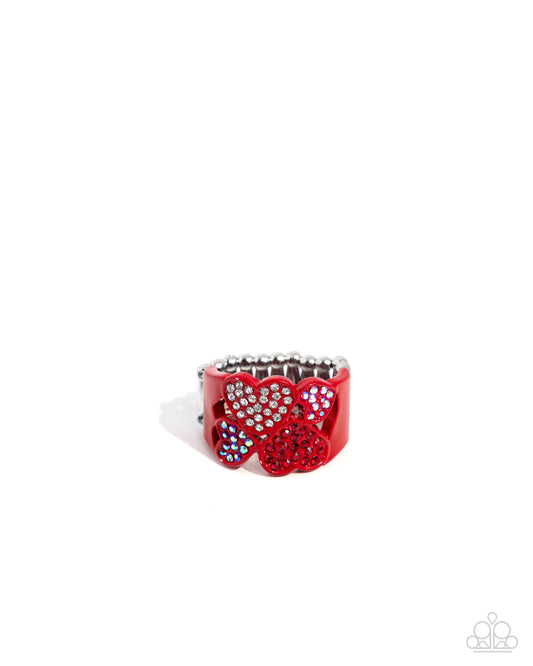 Honorable Hearts - Red, White, Iridescent Heart Ring Paparazzi R0883