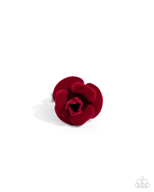 Relaxed Rosette - Red Velvet Wine Rosette Ring Paparazzi R0866