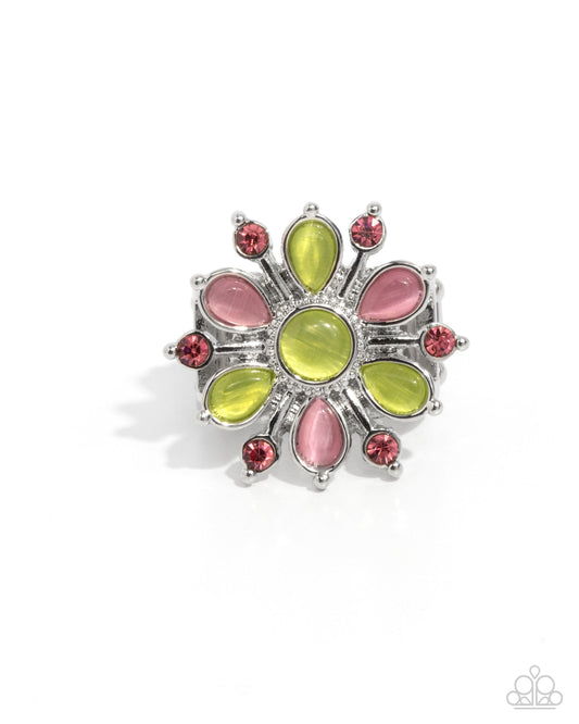 Paparazzi Horticulture Haute - Green & Pink Cat's Eye Stone Floral Ring R1213