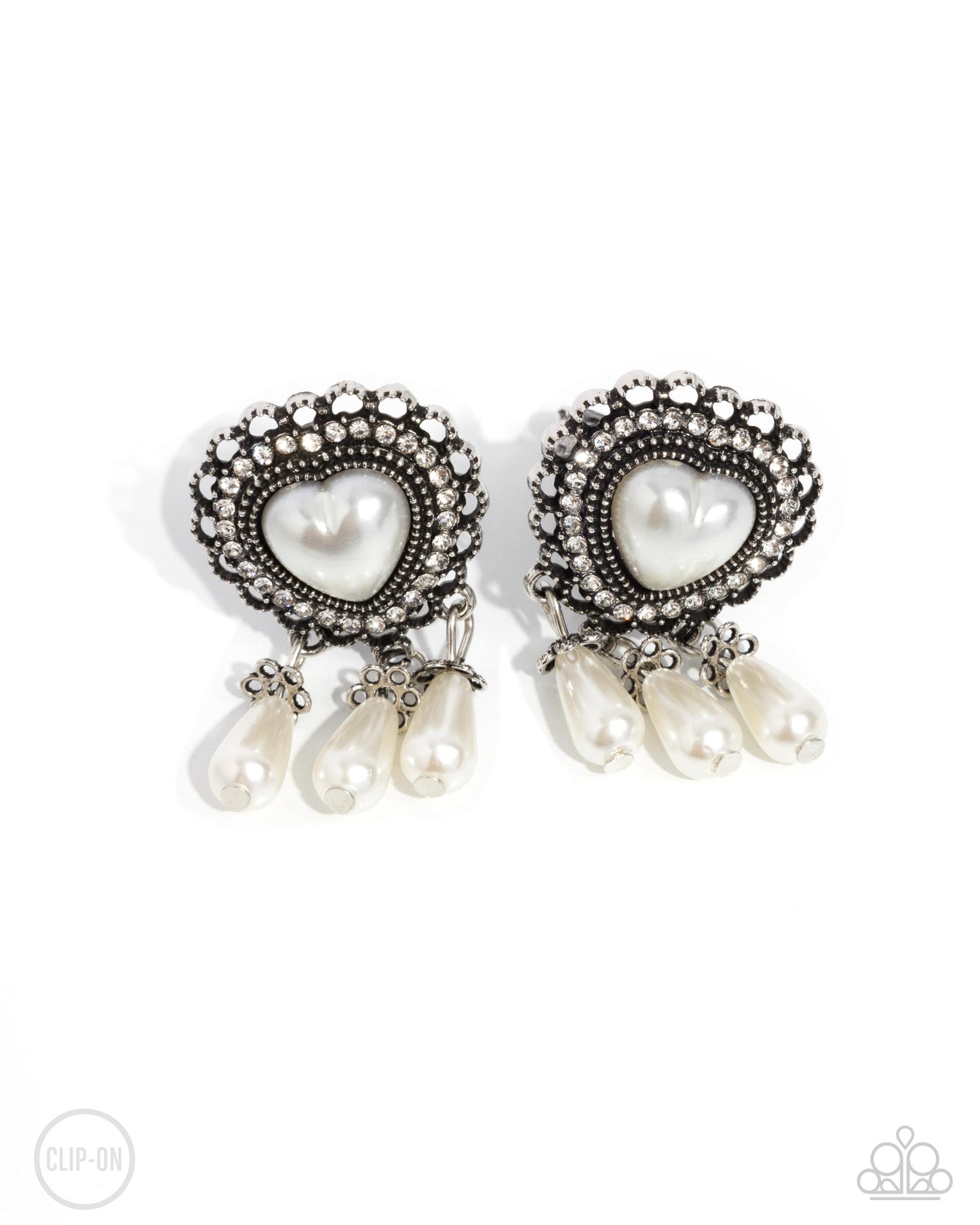 Sumptuous Story - White Pearl Heart Clip Earring Paparazzi E2764