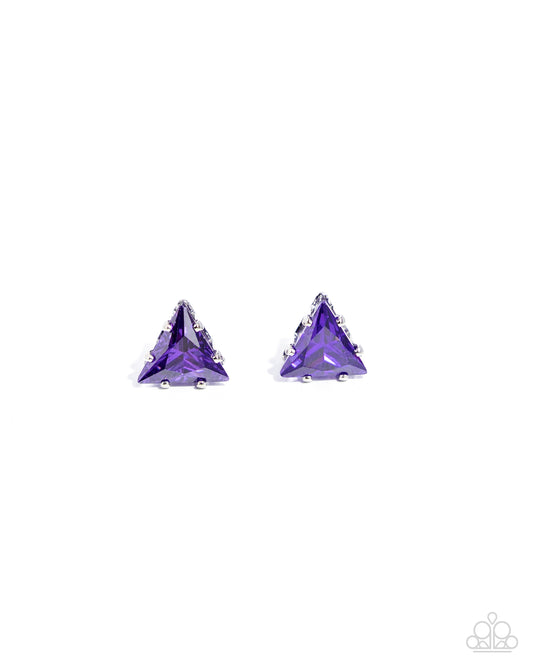 Triangular Twinkle - Purple Cubic Zirconia Triangle Post Earring Paparazzi E2545