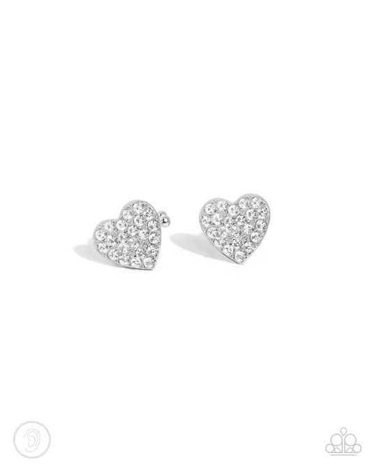 As Far As It GLOWS - White Rhinestone Heart Ear Cuff Paparazzi E2514