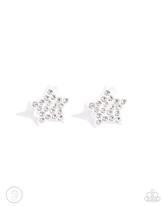 Stellar Skill - White Rhinestone Painted Star Ear Barbell Style Cuff Paparazzi E2749