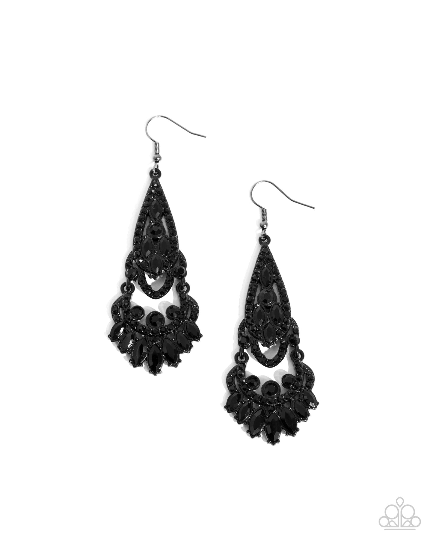Opera Stage - Black Teardrop & Rhinestone Gem Earring Paparazzi E2332