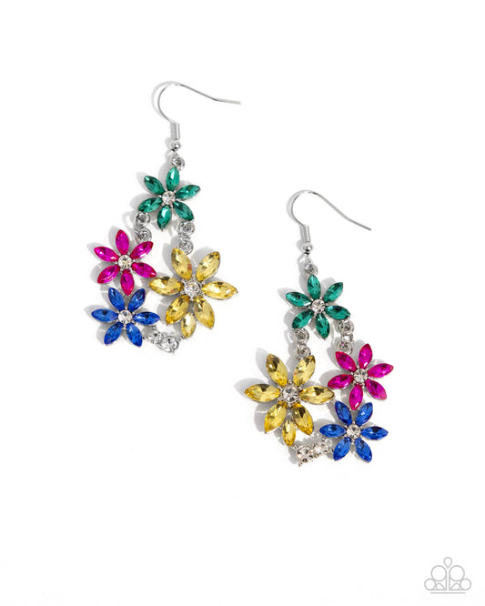 Floral Founder - Multi Hot Pink, Emerald, Yellow & Royal Blue Flower Earring Paparazzi E2556
