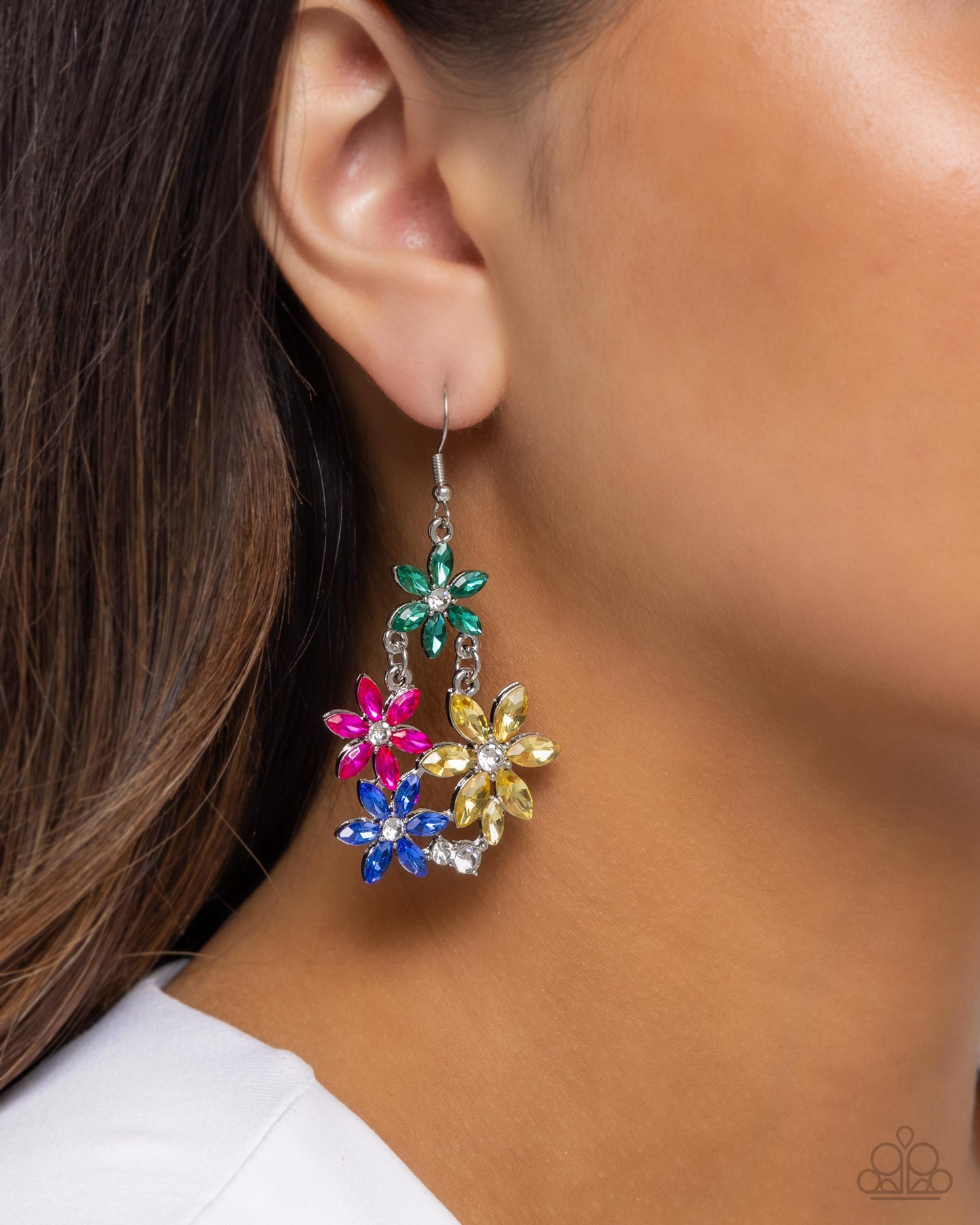 Floral Founder - Multi Hot Pink, Emerald, Yellow & Royal Blue Flower Earring Paparazzi E2556