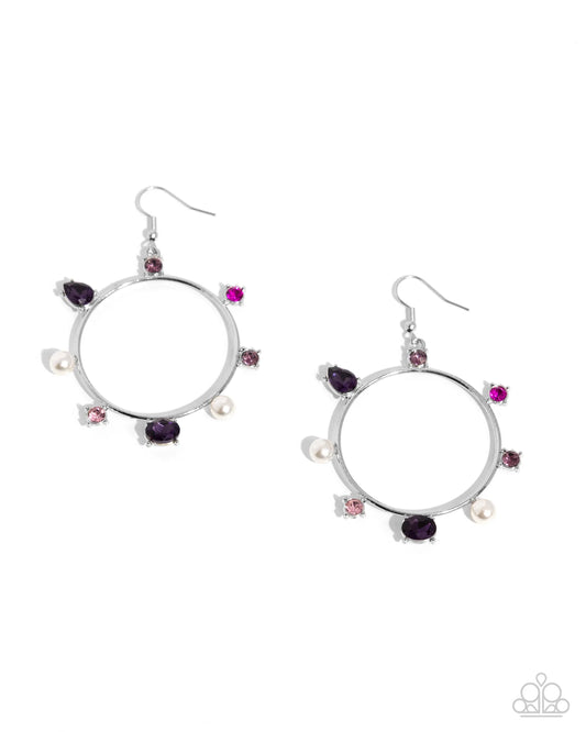 Paparazzi Tailored Treasure - Purple Colorful Rhinestone Silver Circle Earrings E3195