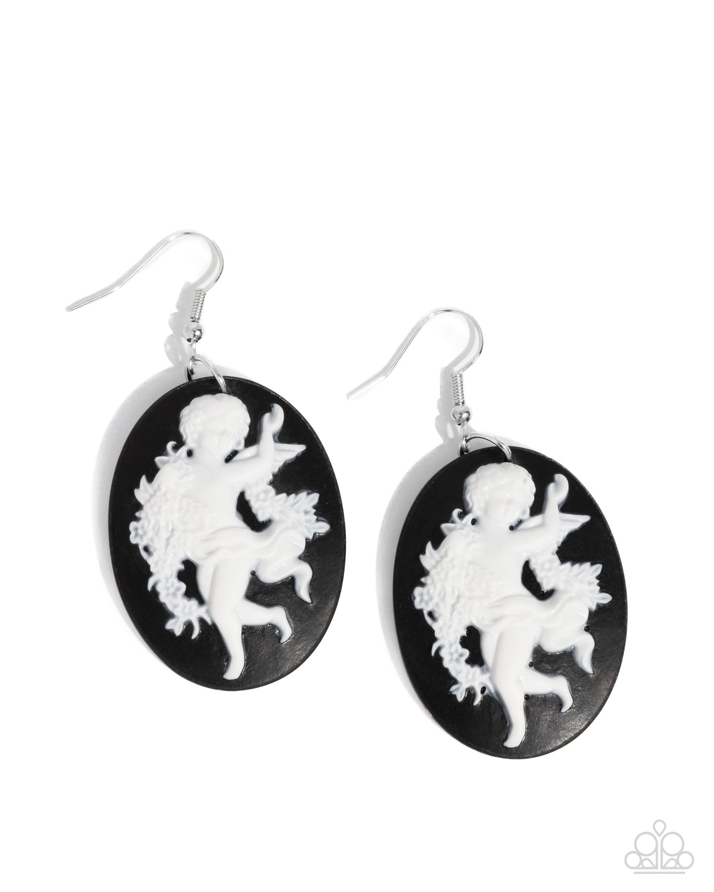 Vintage Verdict - White Cameo Black Painted Earring Paparazzi