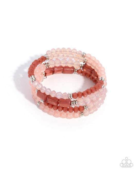 Defaced Dance - Pink - Desert Rose, Light Peach, Opalescent Pink Bead Infinity Wrap Bracelet Paparazzi B1888
