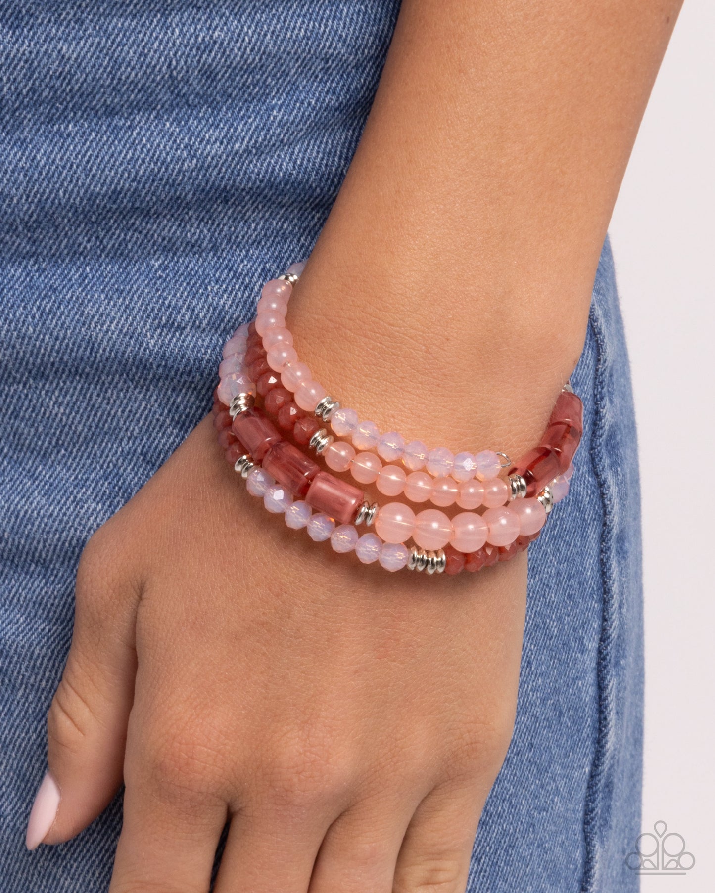 Defaced Dance - Pink - Desert Rose, Light Peach, Opalescent Pink Bead Infinity Wrap Bracelet Paparazzi B1888