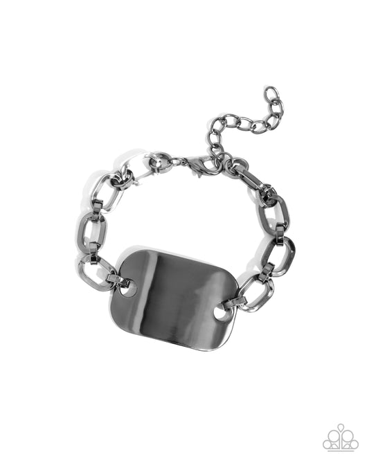Sleek Suit - Black Gunmetal Chunky Chain & Oversized Rectangular Tag Bracelet Paparazzi B1946