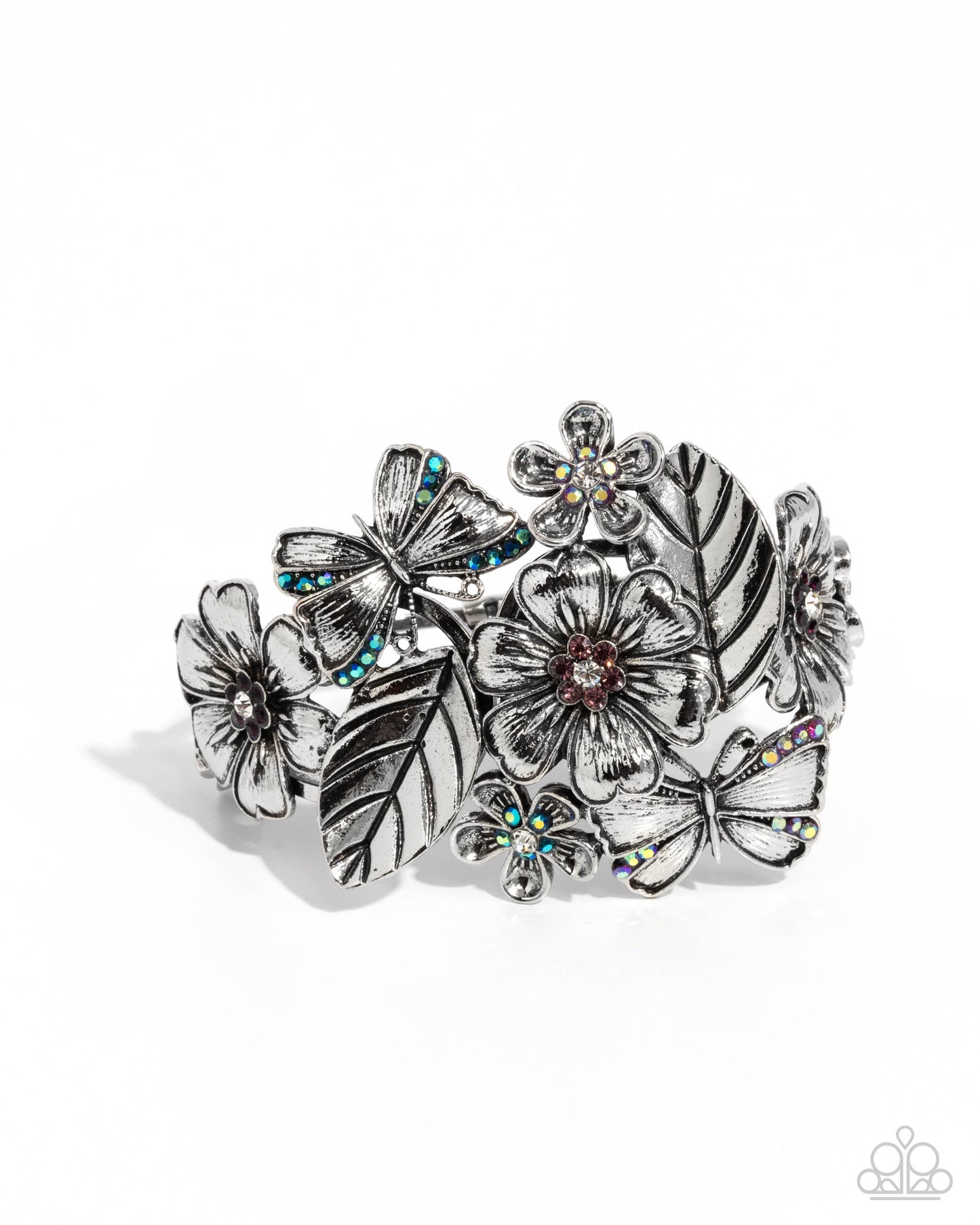 Harmonious Heiress - Purple Rhinestone Flower & Butterfly Hinge Bracelet Paparazzi B1967