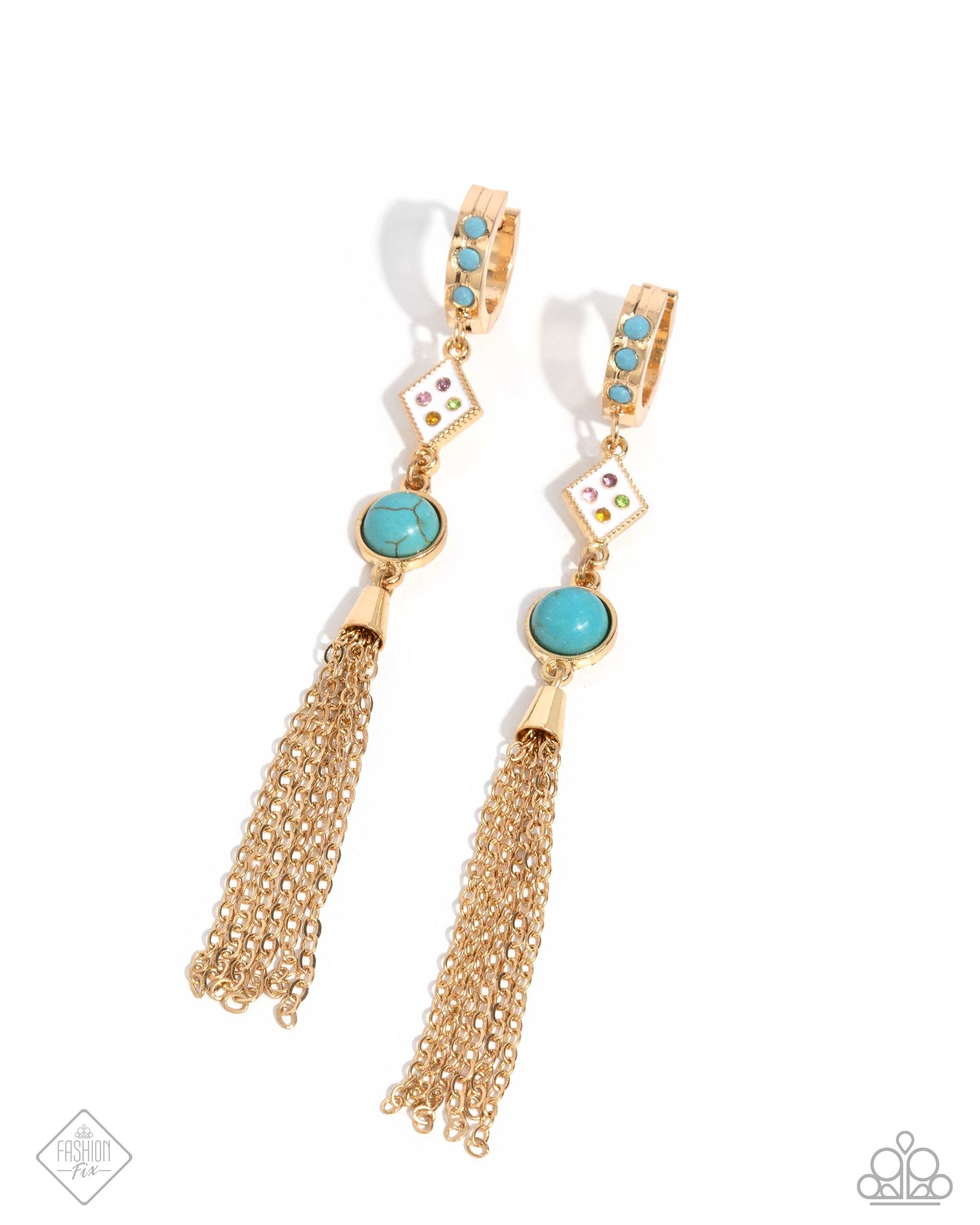 Constant Chic - Multi Turquoise Stone, Gold 3/4 Inch Hoop Earring Sunset Sightings November 2024 Fashion Fix Paparazzi