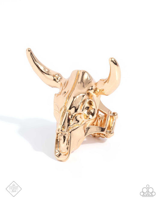 Paparazzi Texan Tutor - Gold Cow Skull Western Simply Santa Fe Fashion Fix November 2024 R1102