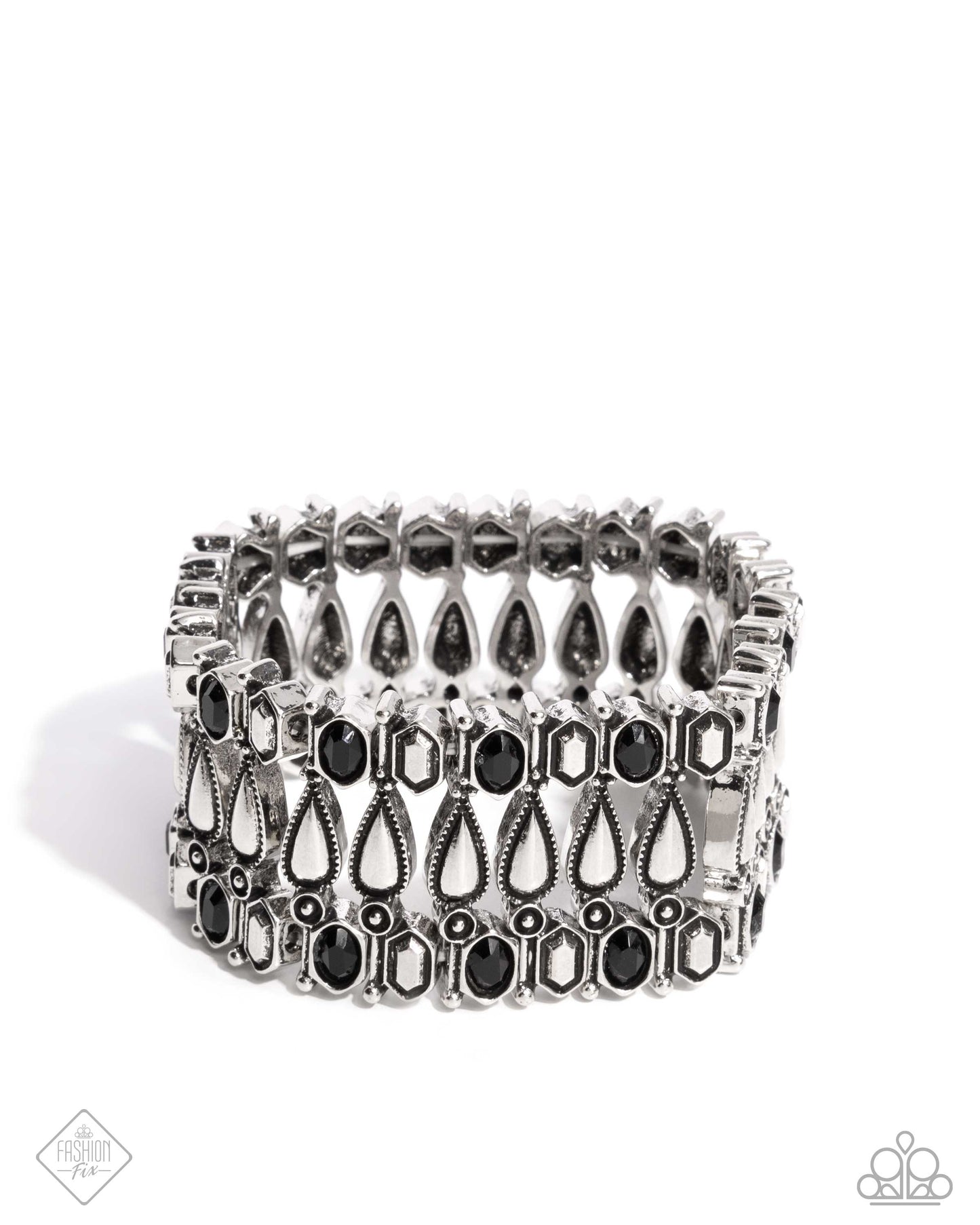 Festival Fencing - Black & Silver Bead Stretch Bracelet Sunset Sightings Fashion Fix December 2024 Paparazzi B1957