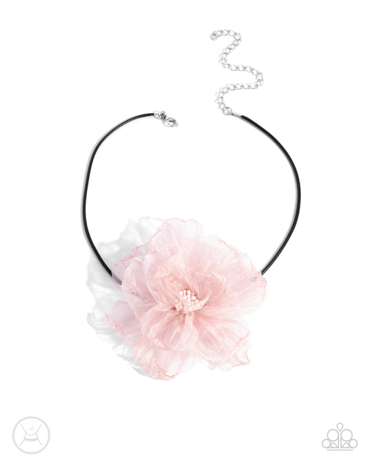 French Facade - Pink - Baby Pink Tulle Flower Choker Necklace Paparazzi N3225