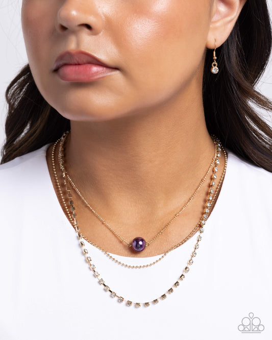Symmetrical Shimmer - Purple Plum Oil Spill Bead & Gold Layered Necklace Paparazzi N2796
