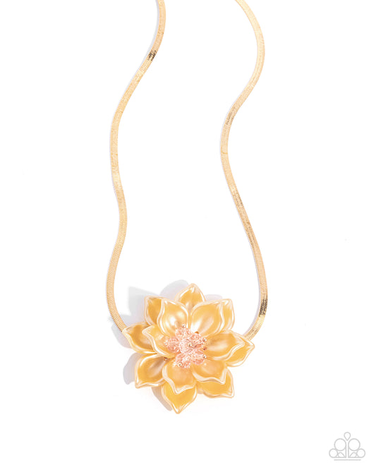 Banquet Blossom - Yellow Flower & Gold Herringbone Chain Necklace Paparazzi N2661