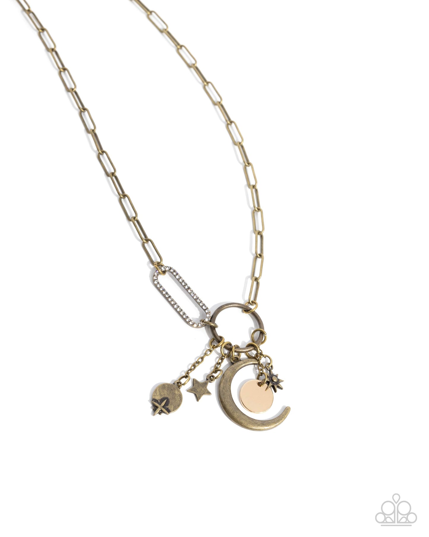 Astral Ambience - Brass Chain, Star & White Rhinestone Necklace Paparazzi N2869