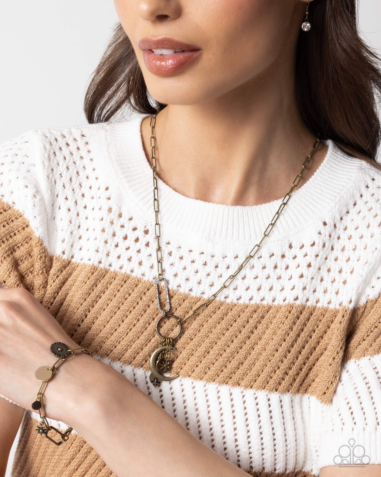 Astral Ambience - Brass Chain, Star & White Rhinestone Necklace Paparazzi N2869