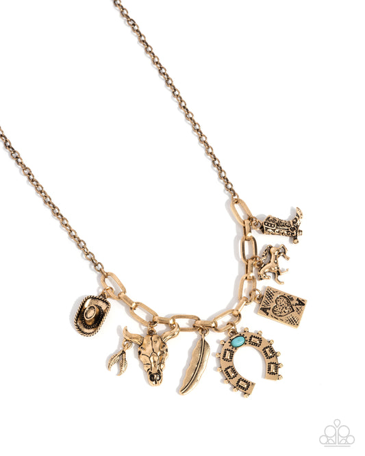 Saloon Girl - Gold Santa Fe Style Western Charm Necklace Paparazzi N1284