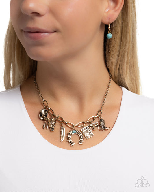 Saloon Girl - Gold Santa Fe Style Western Charm Necklace Paparazzi N1284