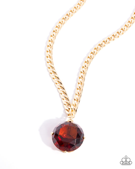 Musings State of Mind - Brown Topaz Oversized Gem Gold Necklace Paparazzi N1381