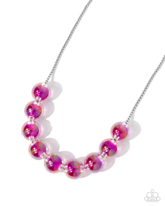Iridescent Identity - Pink Peacock Vibrant Bubbly Bead Necklace Paparazzi N2934