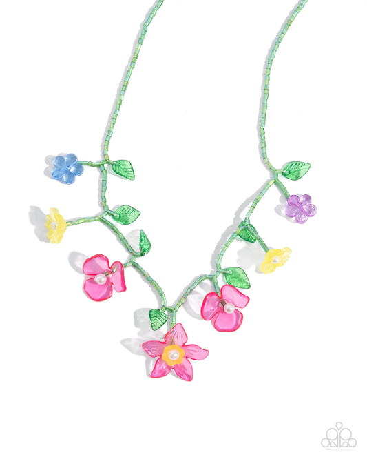 Gourmet Garden - Pink Peacock, Yellow, Purple, Blue Flower Necklace Paparazzi N3160