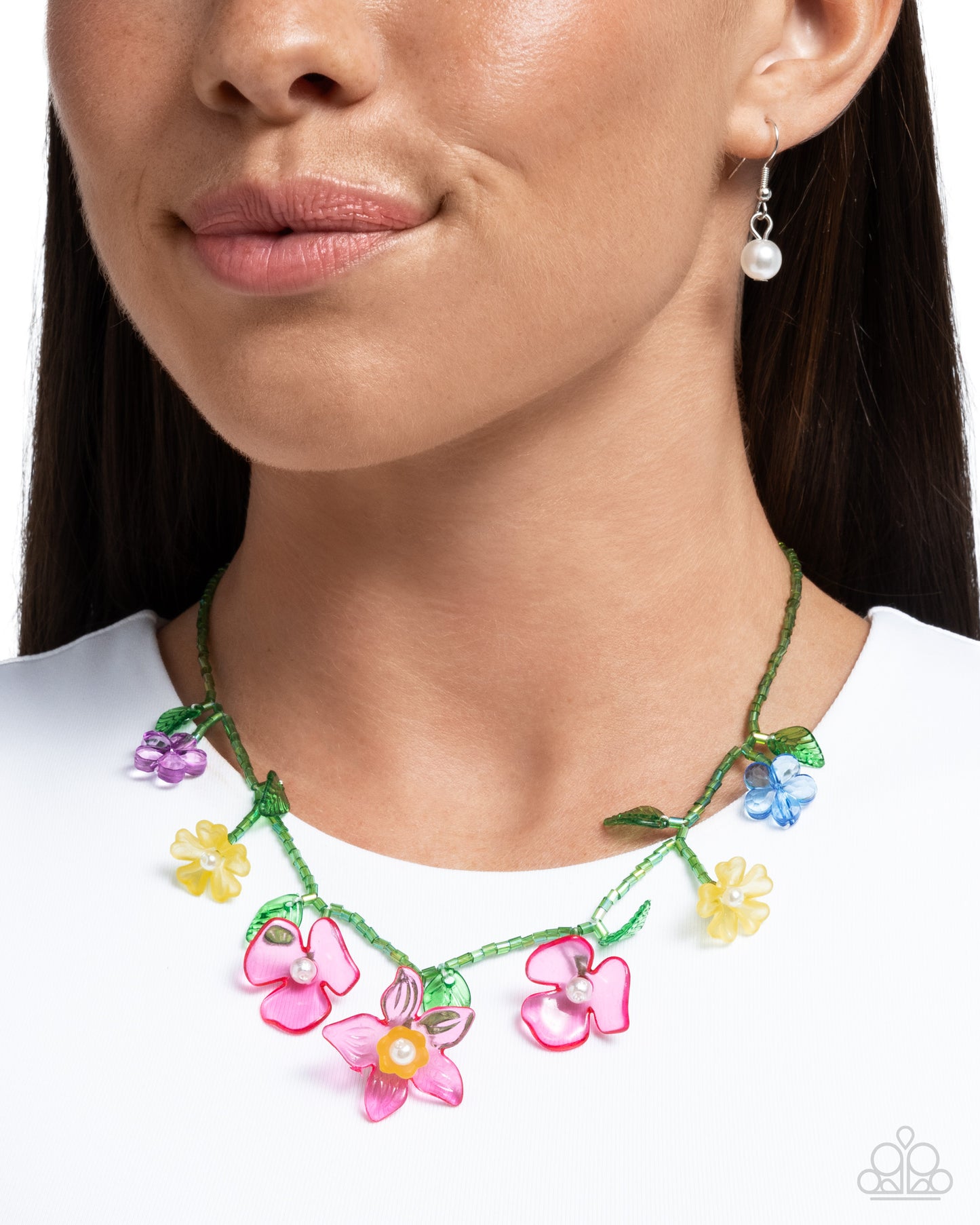 Gourmet Garden - Pink Peacock, Yellow, Purple, Blue Flower Necklace Paparazzi N3160