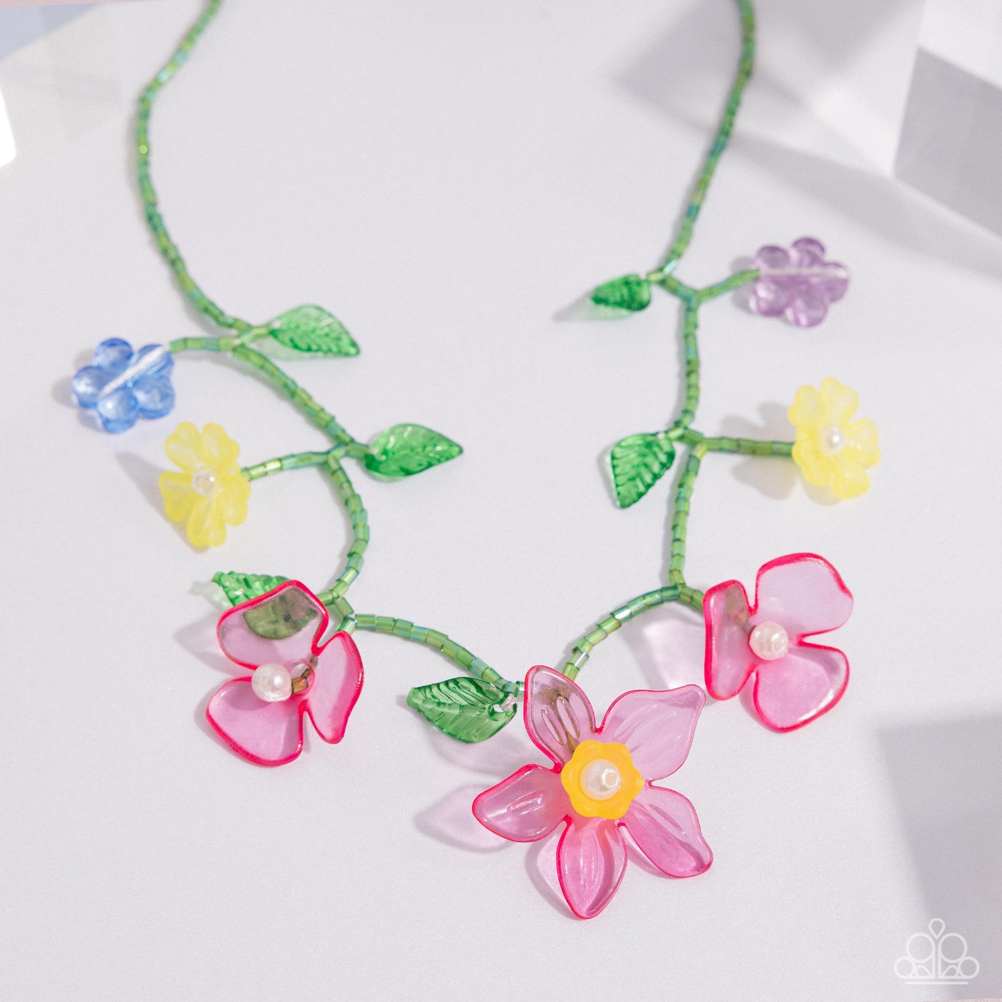 Gourmet Garden - Pink Peacock, Yellow, Purple, Blue Flower Necklace Paparazzi N3160
