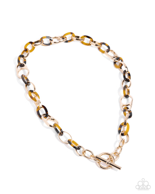 Smooth Season - Brown Tortoiseshell, Acrylic & Gold Soda Can Link Toggle Necklace Paparazzi N2603