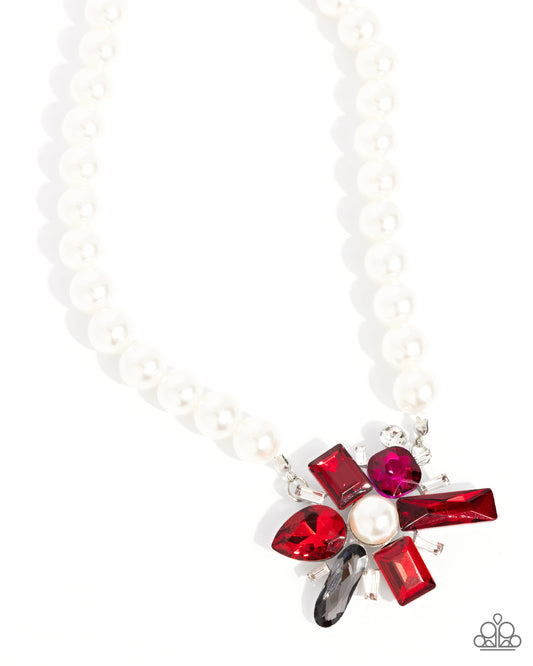 Prismatic Potential - Red & Silver Gem White Pearl Necklace Paparazzi N3370