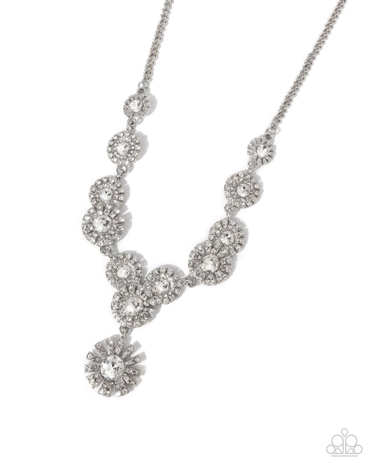 Sunburst Selfie - White Glittering Rhinestone Silver Necklace Paparazzi N3573
