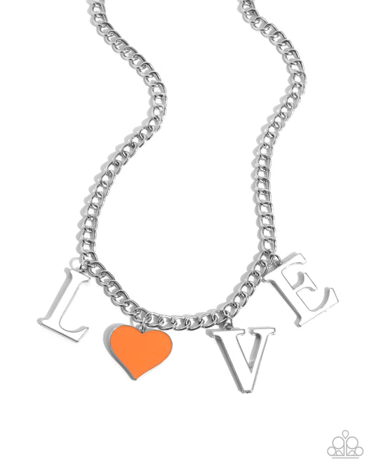 Paparazzi Lovely Lineup - Orange Heart LOVE Necklace N3461