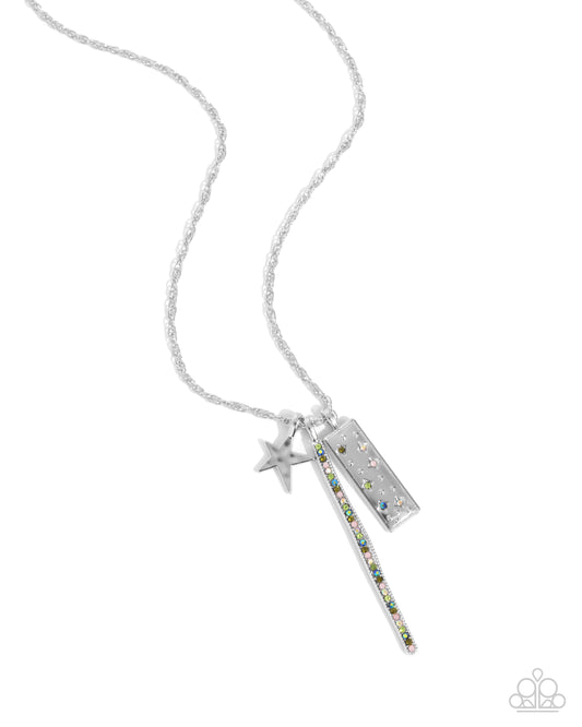 Stellar Sensei - Green Celestial Hammered Silver Star, Opalescent & Iridescent Rhinestone Charm Style Necklace Paparazzi N3324