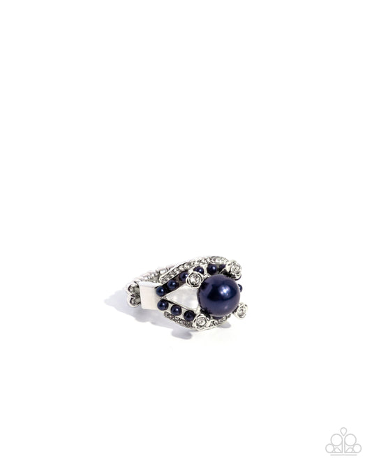Pearl Prototype - Blue Montana Pearl White Rhinestone Ring Paparazzi R1172